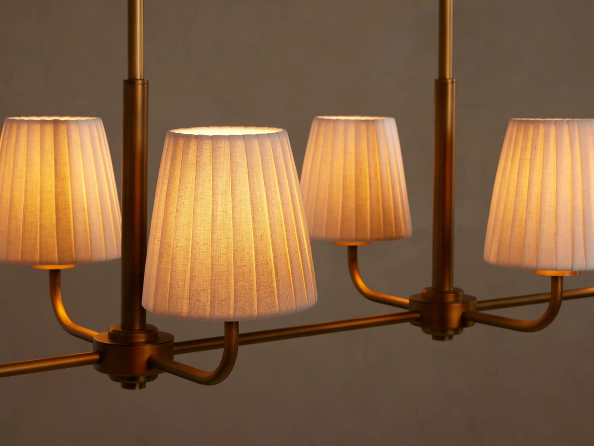 Iron Linear Chandelier with Pleated White Shades