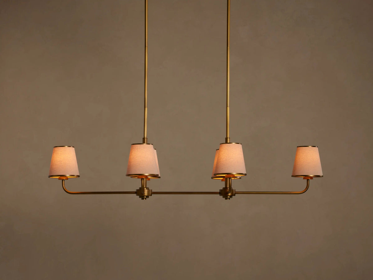 Iron Linear Chandelier with Pleated White Shades — product view 5