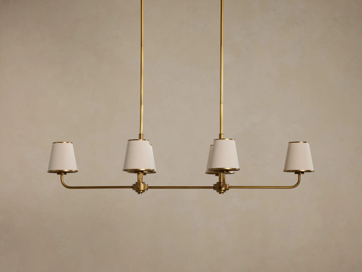 Iron Linear Chandelier with Pleated White Shades — product view 6