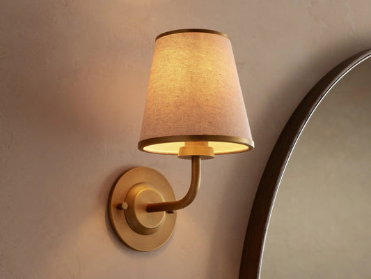 Iron Wall Sconce with Flax Fabric Shade — product view 1