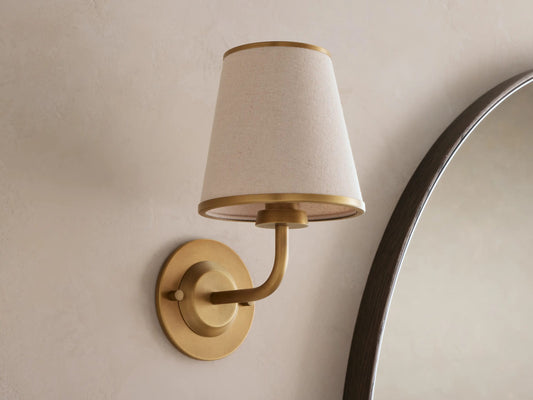 Iron Wall Sconce with Flax Fabric Shade — product view 2
