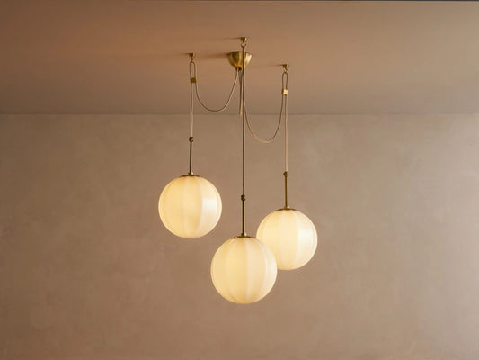 Brass Chandelier with Cream Glass Globes — product view 1