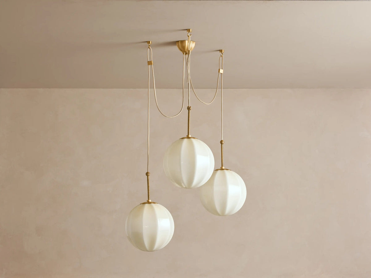 Brass Chandelier with Cream Glass Globes — product view 2