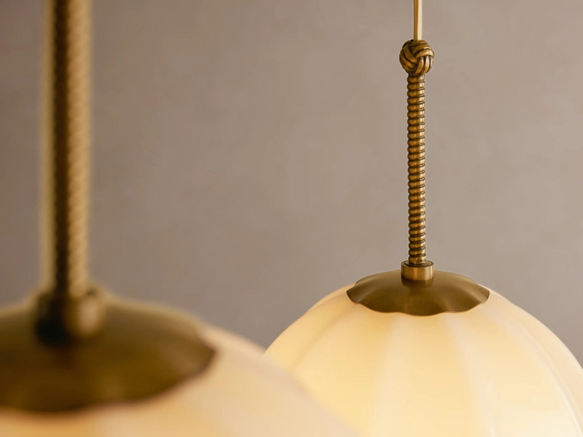 Brass Chandelier with Cream Glass Globes — product view 3