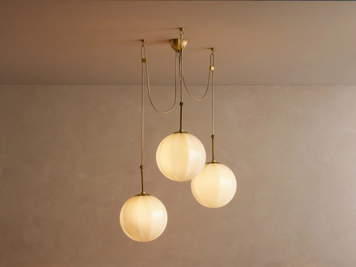 Brass Chandelier with Cream Glass Globes — product view 5