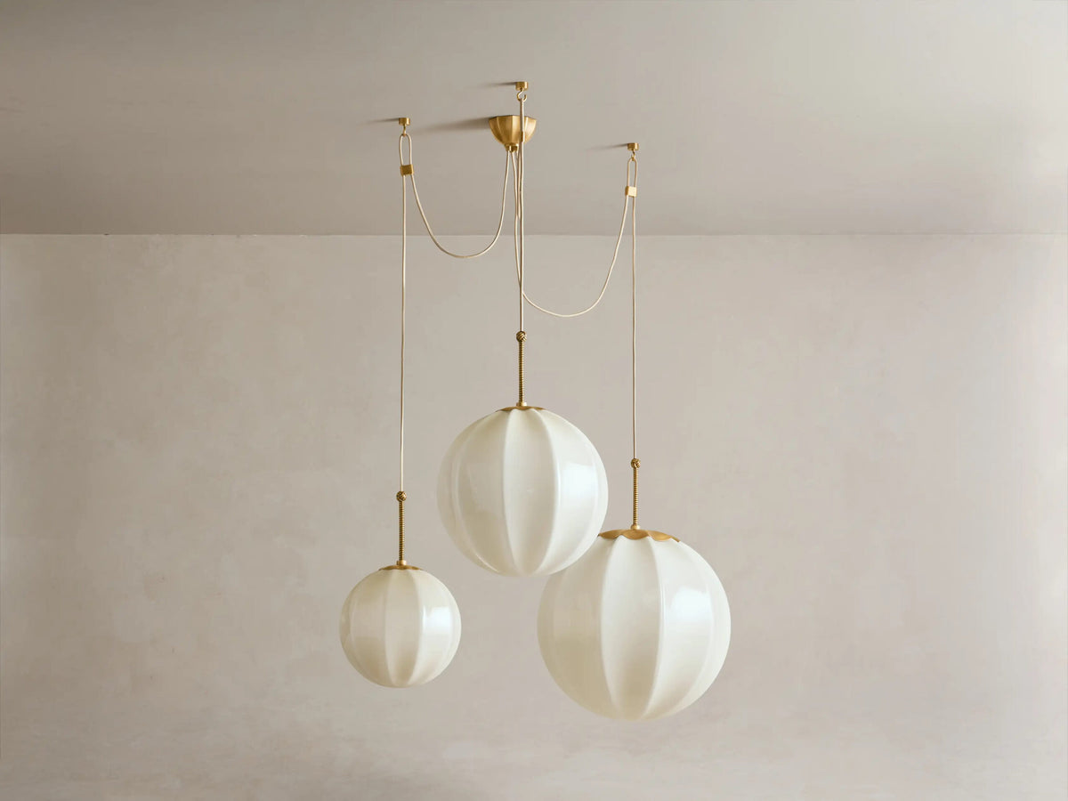 Brass Chandelier with Cream Glass Globes — product view 7