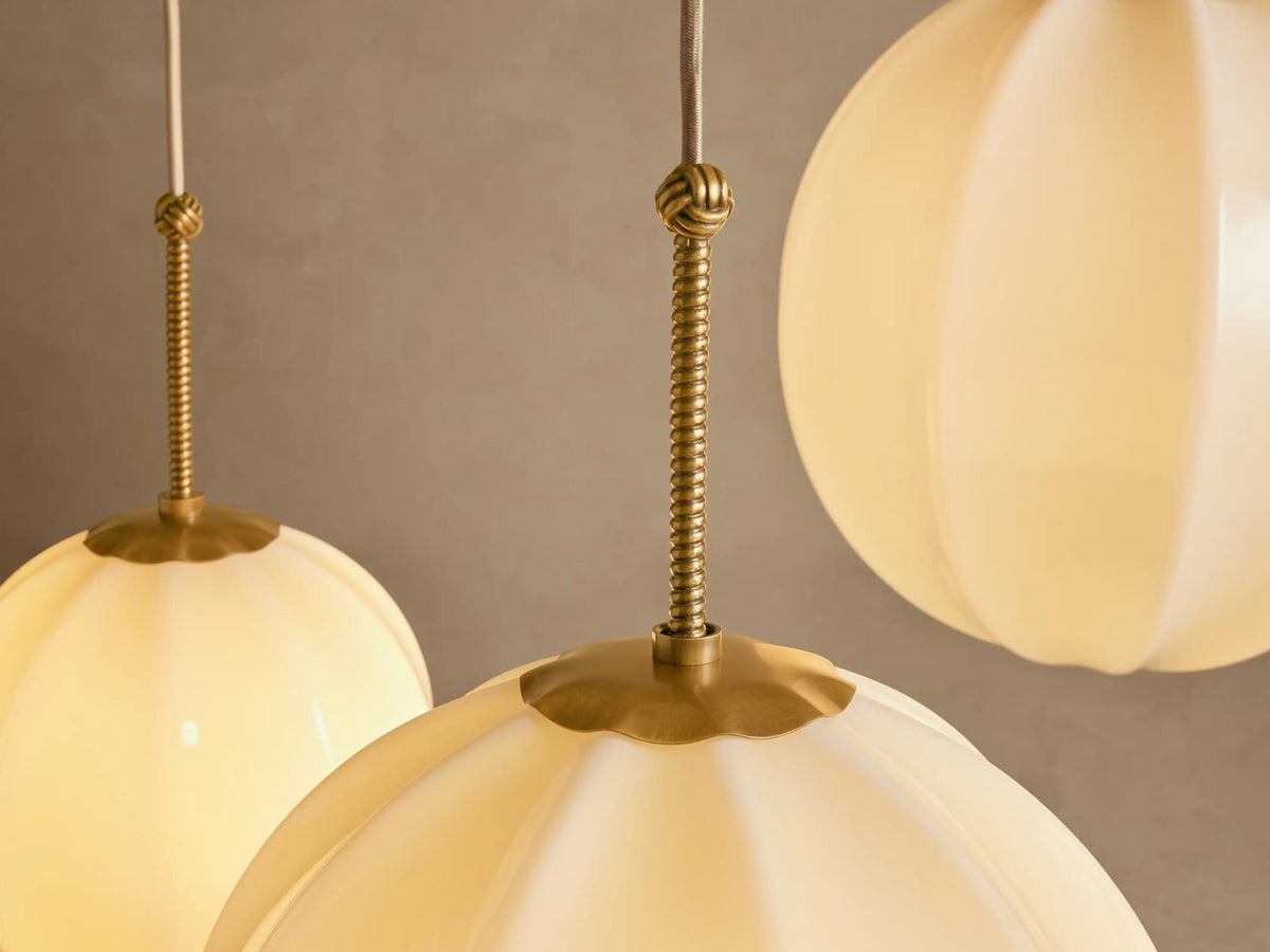 Brass Chandelier with Cream Glass Globes — product view 8