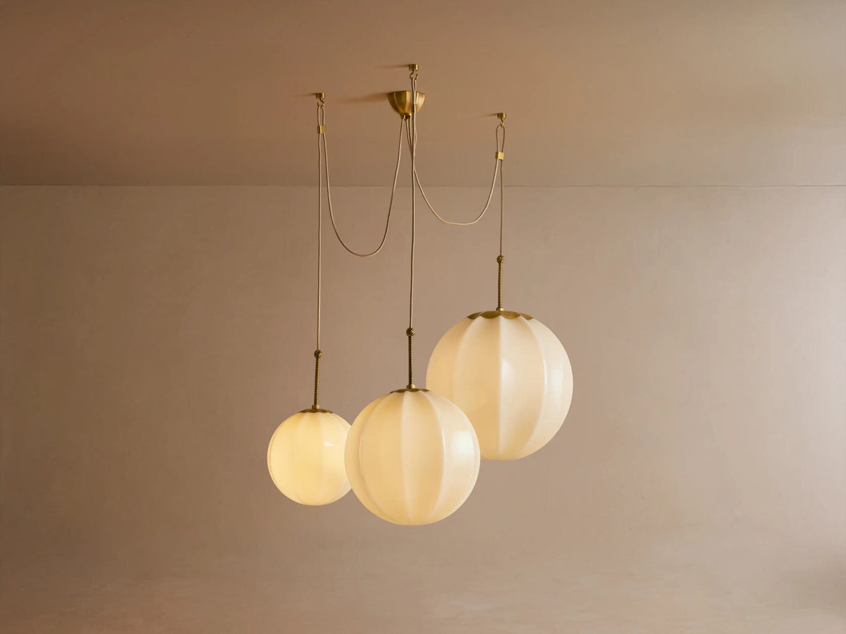 Brass Chandelier with Cream Glass Globes — product view 9