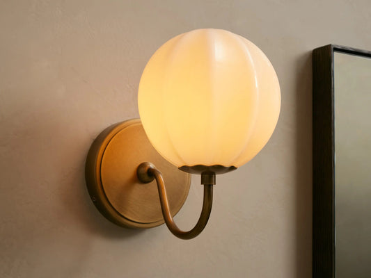 Brass Wall Sconce with Gooseneck Cream Glass Shade — product view 1
