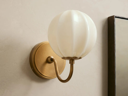 Brass Wall Sconce with Gooseneck Cream Glass Shade — product view 2