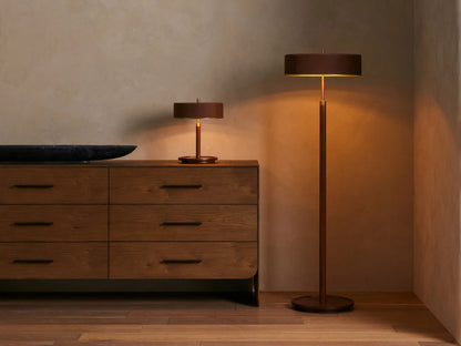 Anakin Wood Floor Lamp with Brass and Leather Shade — product view 4