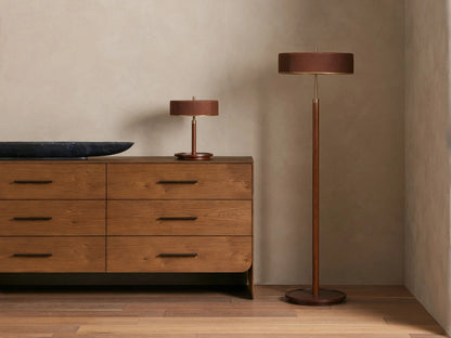 Anakin Wood Floor Lamp with Brass and Leather Shade — product view 5