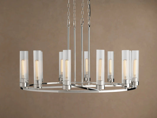 Nickel Chandelier 12 Light Round Glass Shade Fixture — product view 1