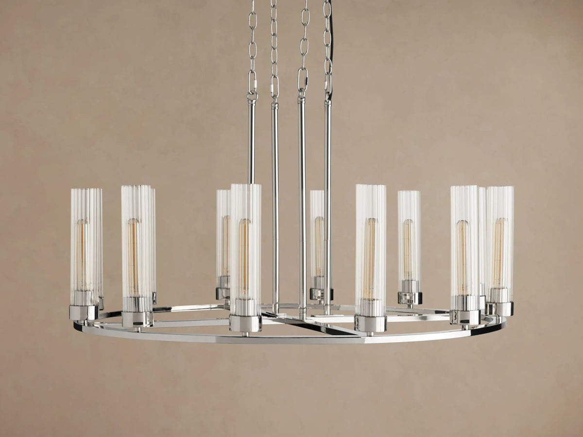 Nickel Chandelier 12 Light Round Glass Shade Fixture