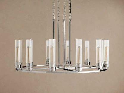 Nickel Chandelier 12 Light Round Glass Shade Fixture — product view 2