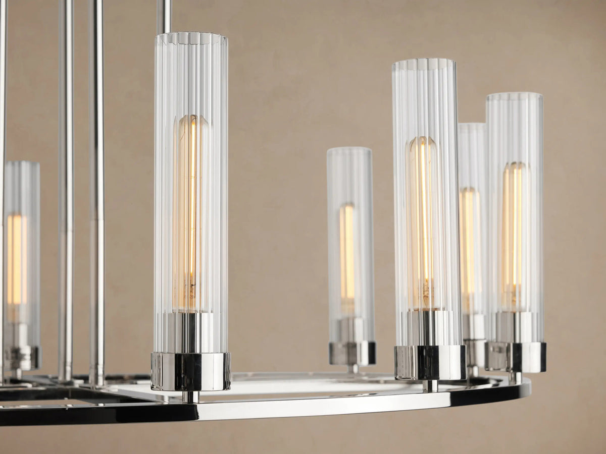Nickel Chandelier 12 Light Round Glass Shade Fixture — product view 3