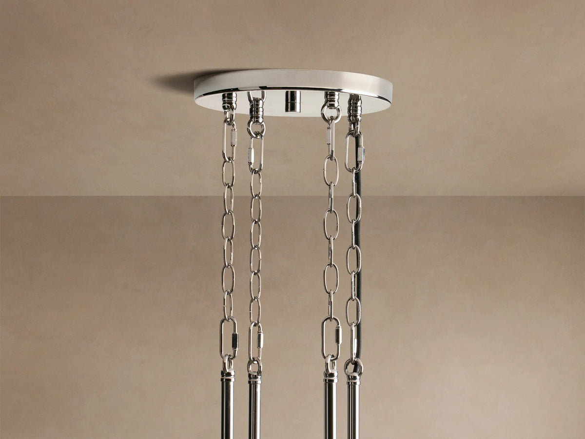 Nickel Chandelier 12 Light Round Glass Shade Fixture — product view 4