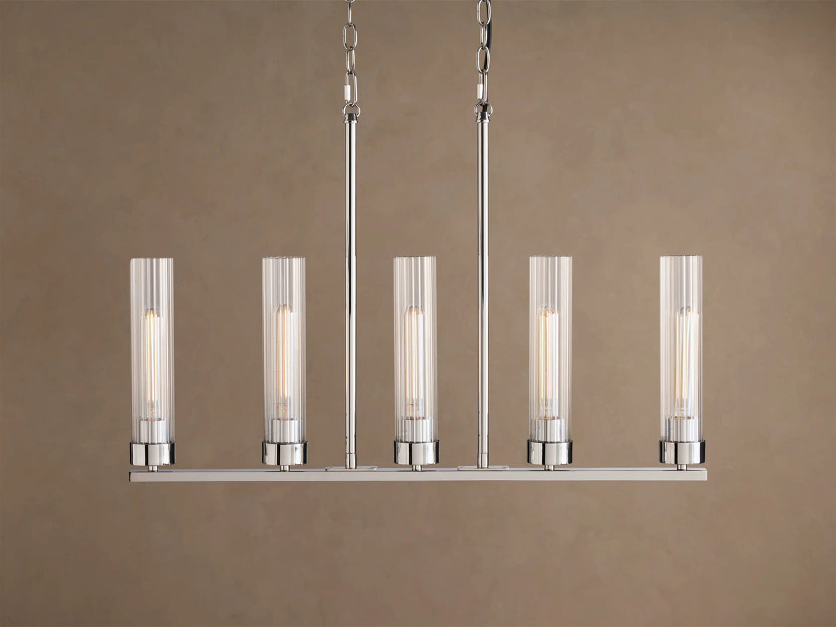 Nickel Chandelier with Linear Ribbed Glass Shades — product view 1