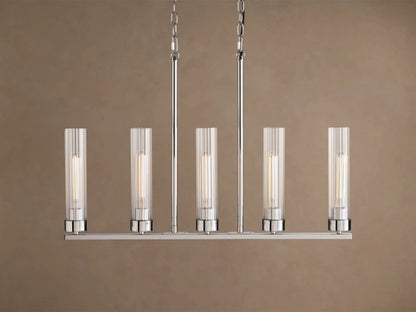 Nickel Chandelier with Linear Ribbed Glass Shades — product view 1
