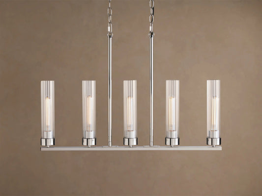 Nickel Chandelier with Linear Ribbed Glass Shades — product view 1