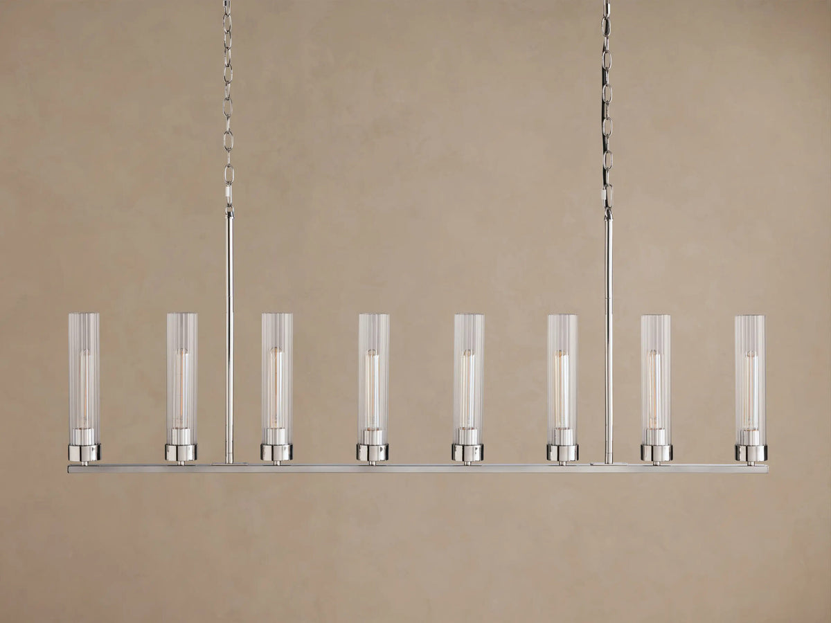 Nickel Chandelier with Linear Ribbed Glass Shades — product view 10