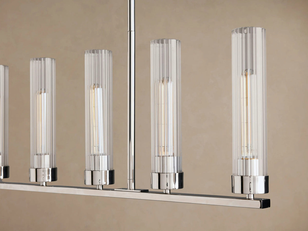Nickel Chandelier with Linear Ribbed Glass Shades — product view 11