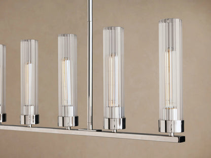 Nickel Chandelier with Linear Ribbed Glass Shades — product view 11
