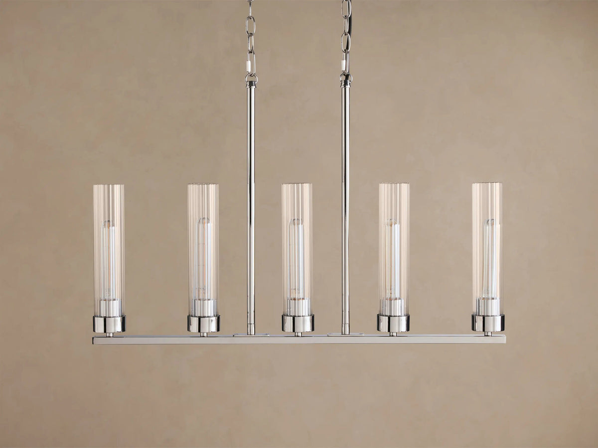 Nickel Chandelier with Linear Ribbed Glass Shades