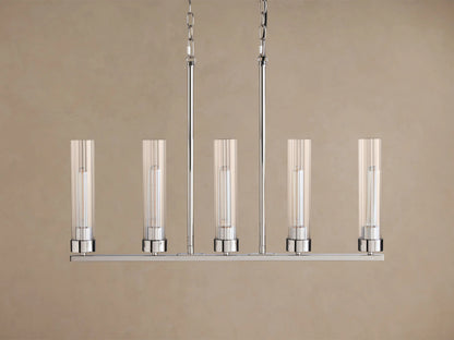 Nickel Chandelier with Linear Ribbed Glass Shades — product view 2