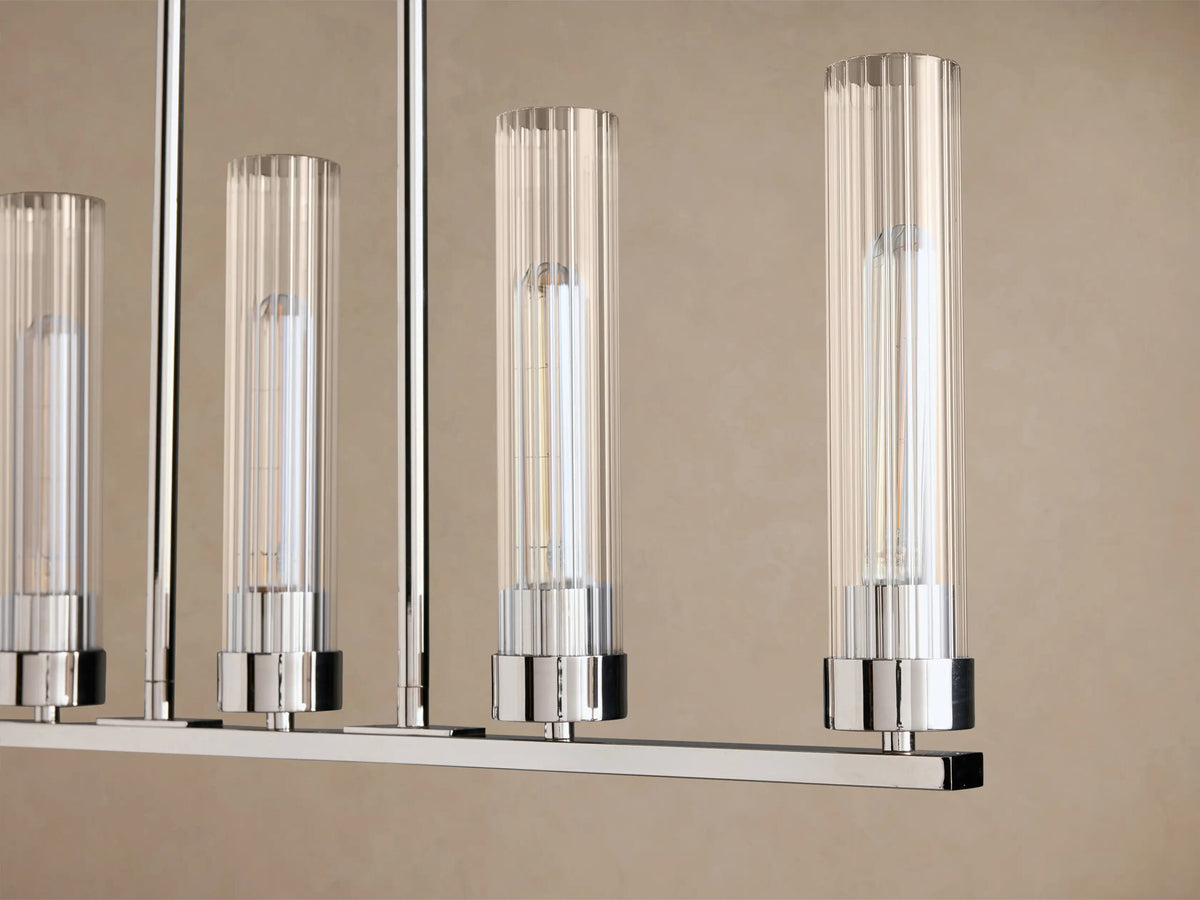 Nickel Chandelier with Linear Ribbed Glass Shades — product view 3