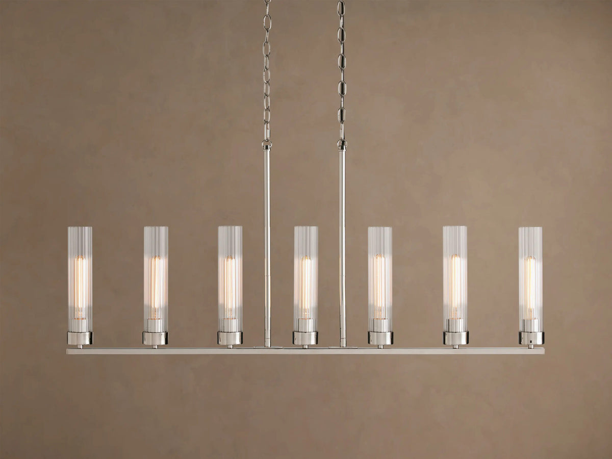 Nickel Chandelier with Linear Ribbed Glass Shades — product view 5