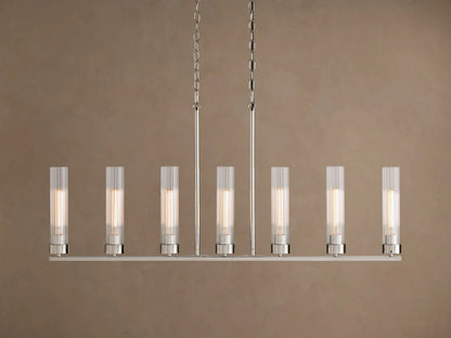 Nickel Chandelier with Linear Ribbed Glass Shades — product view 5