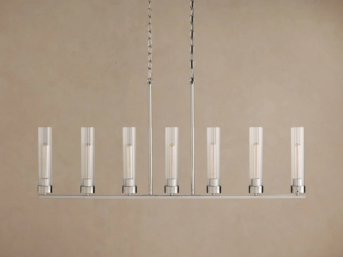 Nickel Chandelier with Linear Ribbed Glass Shades — product view 6