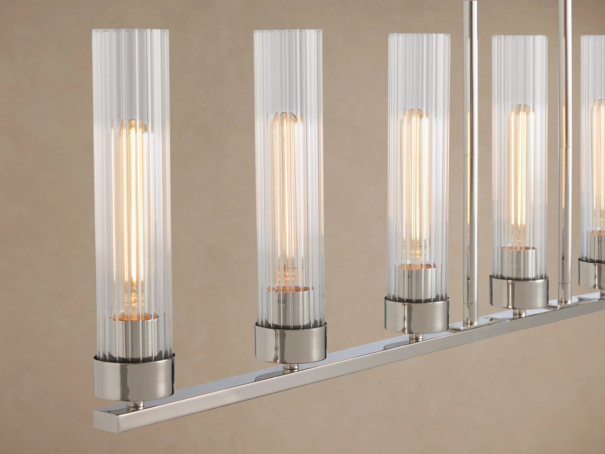Nickel Chandelier with Linear Ribbed Glass Shades — product view 7