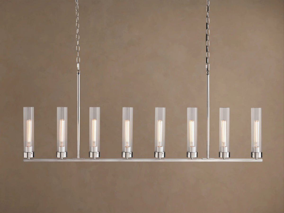 Nickel Chandelier with Linear Ribbed Glass Shades — product view 9