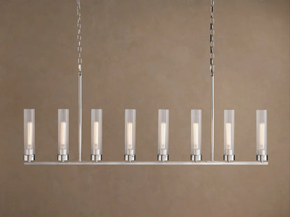 Nickel Chandelier with Linear Ribbed Glass Shades — product view 9