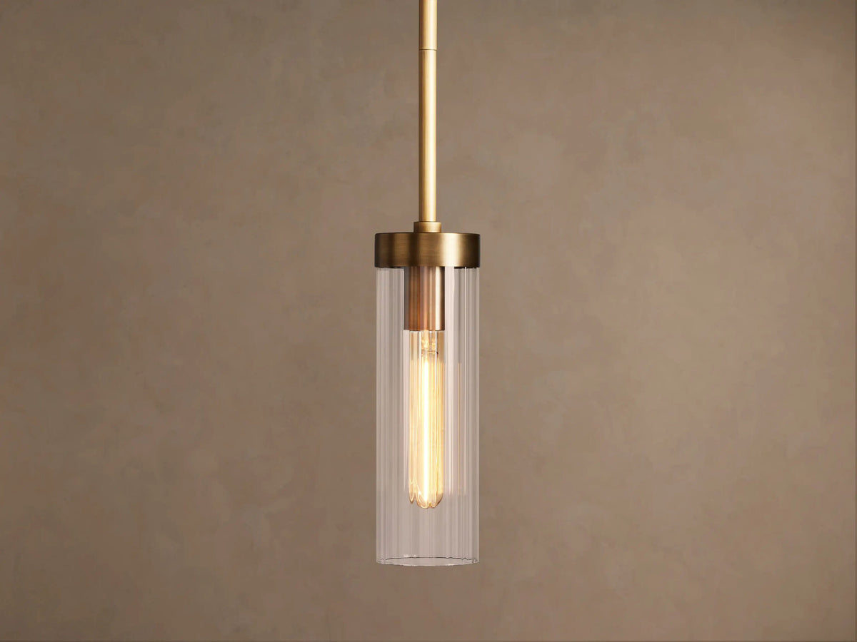 Brass Glass Pendant with Clear Fluted Shade — product view 1