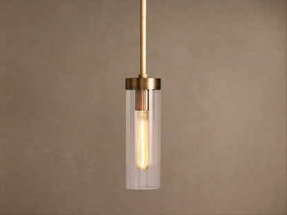 Brass Glass Pendant with Clear Fluted Shade — product view 1