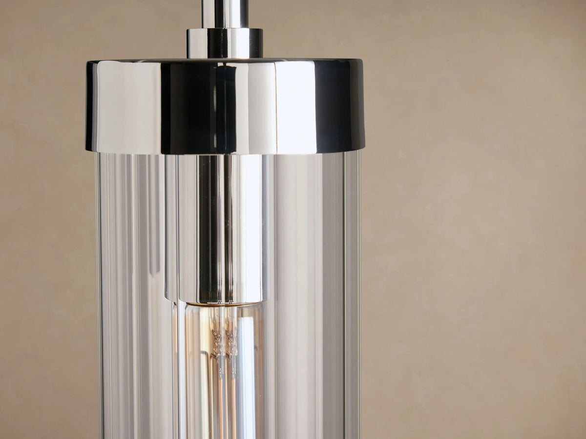 Brass Glass Pendant with Clear Fluted Shade — product view 10