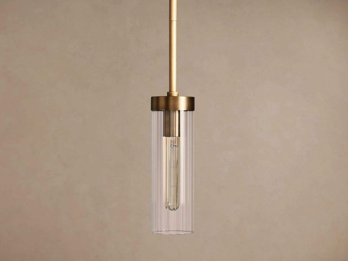 Brass Glass Pendant with Clear Fluted Shade — product view 2