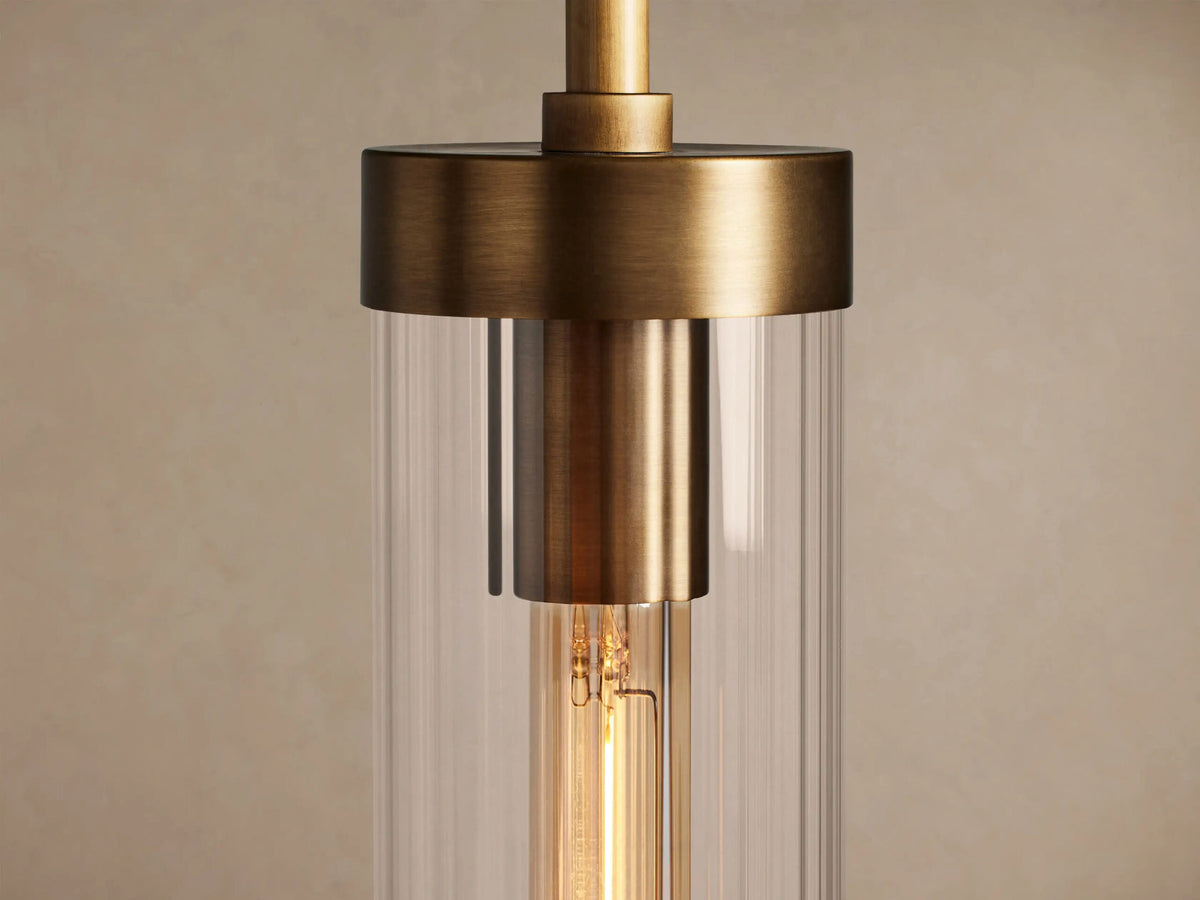 Brass Glass Pendant with Clear Fluted Shade — product view 3