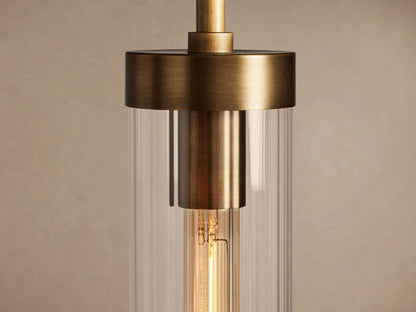 Brass Glass Pendant with Clear Fluted Shade — product view 3
