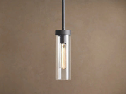 Brass Glass Pendant with Clear Fluted Shade — product view 5