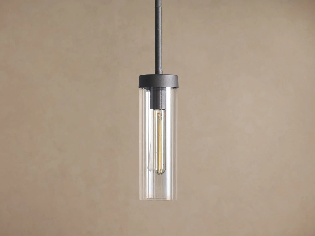Brass Glass Pendant with Clear Fluted Shade — product view 6
