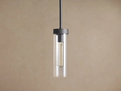 Brass Glass Pendant with Clear Fluted Shade — product view 6