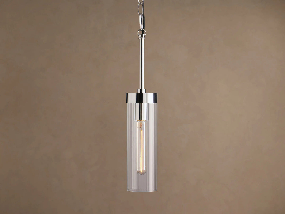 Brass Glass Pendant with Clear Fluted Shade — product view 8