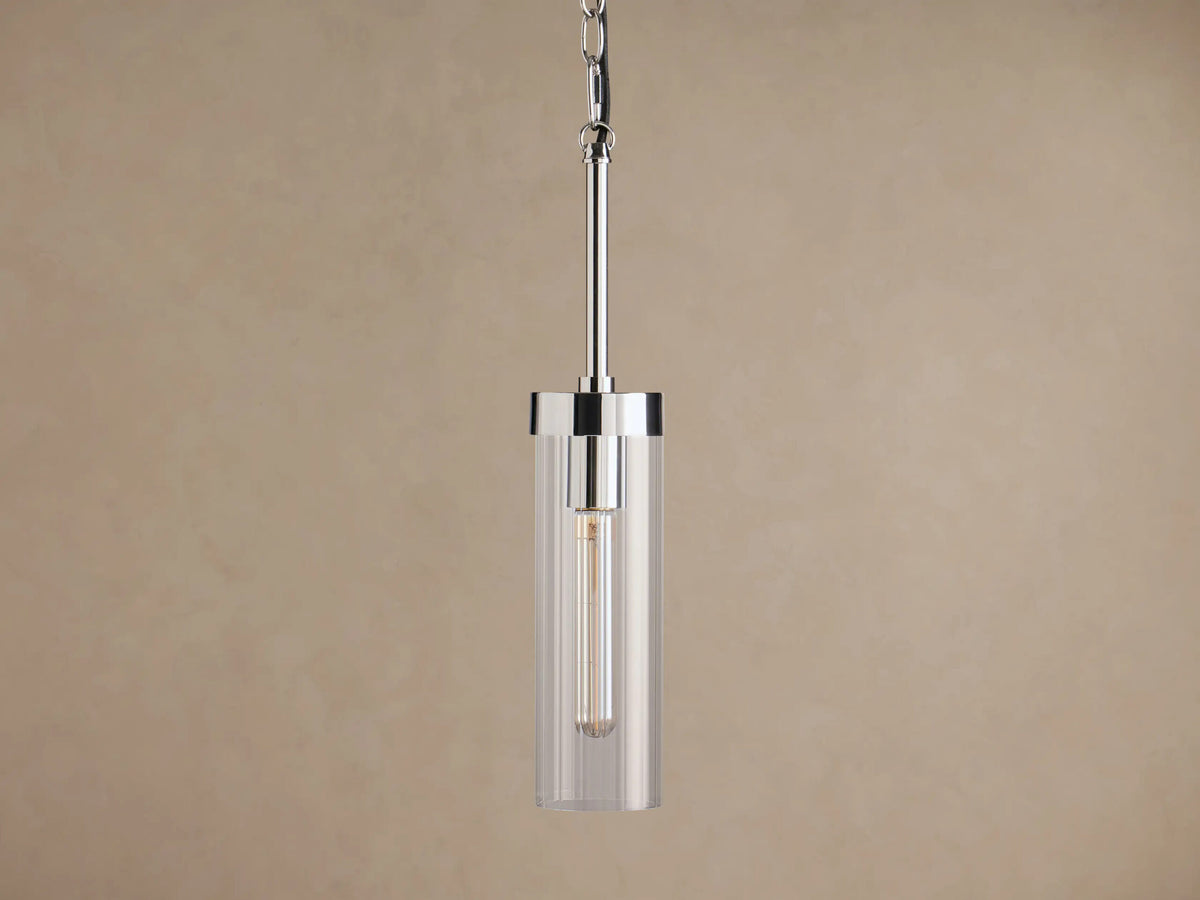 Brass Glass Pendant with Clear Fluted Shade — product view 9