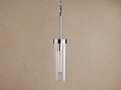 Brass Glass Pendant with Clear Fluted Shade — product view 9