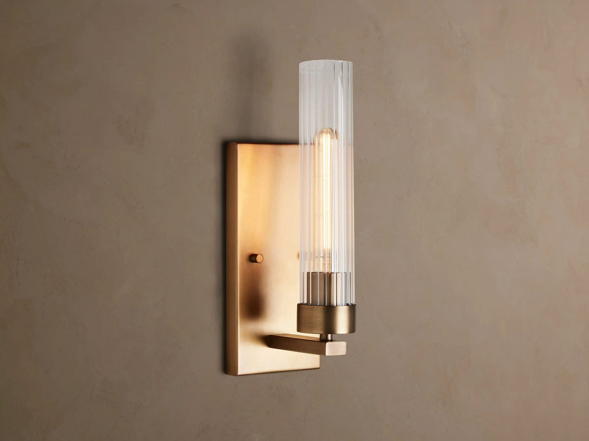 Brass Wall Sconce with Fluted Glass Shade — product view 1