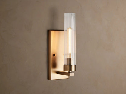 Brass Wall Sconce with Fluted Glass Shade — product view 1